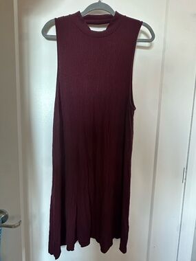 American Eagle Sleeveless Ribbed Swing Dress in Deep Burgundy size XL